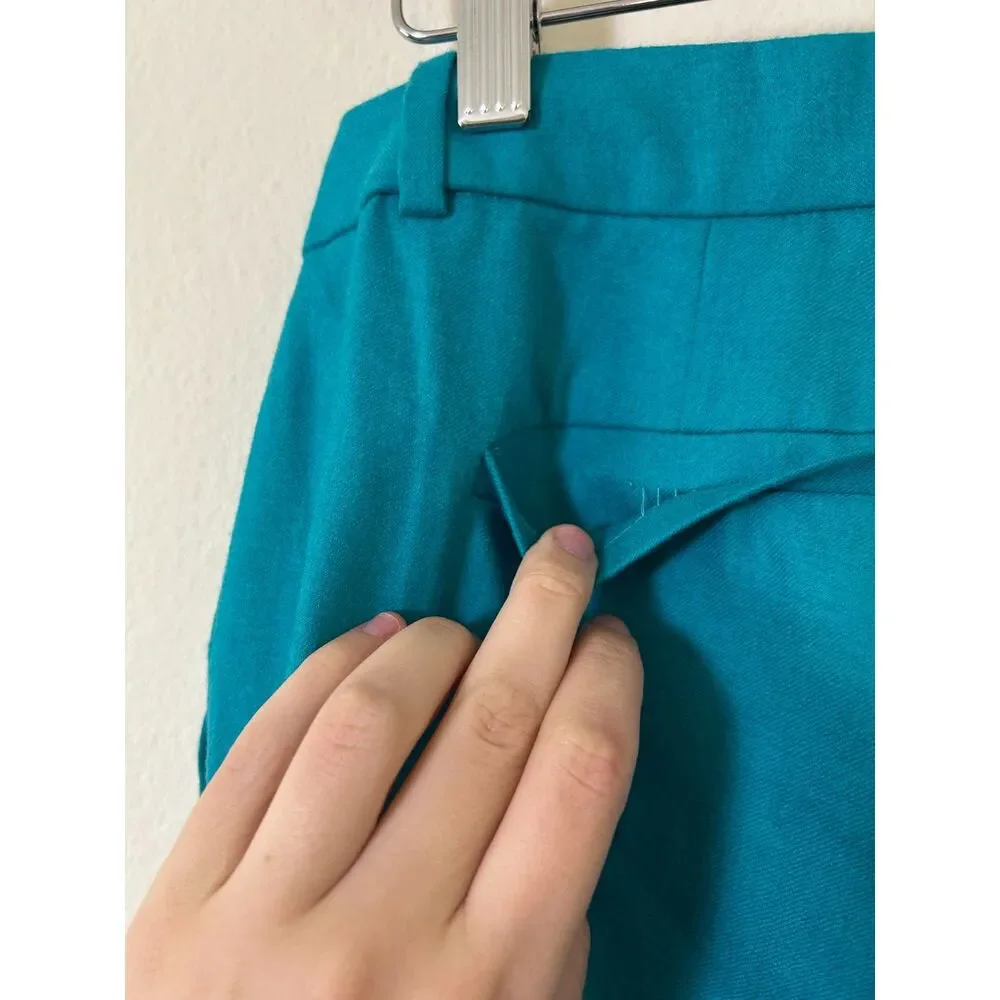 J Crew Cafe Capri 100% Wool Pants women's 6 Cuffed Cropped blue turquoise spring